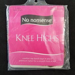 No Nonsense Knee High Nylon One Size Comfort Top Tan Reinforced Toe 2 Pair Pack